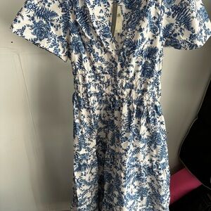 Anthropologie Blue and White Floral Midi Dress